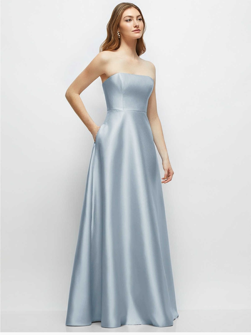 ALFRED SUNG Strapless Pale Blue Satin Evening Gown- NWT